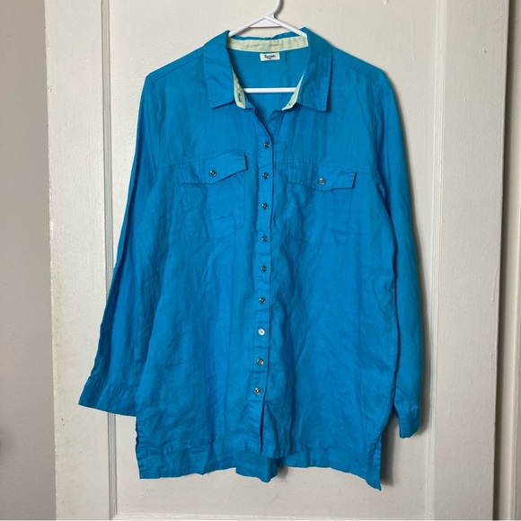Symple NYC light blue 100% linen button up shirt womens L lagenlook - Picture 2 of 9